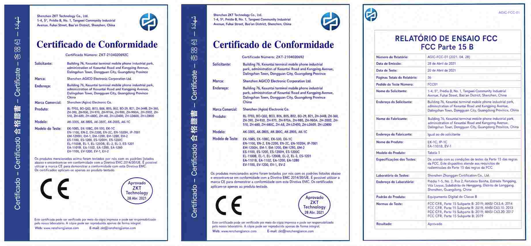 Certificados de conformidade AGICO
