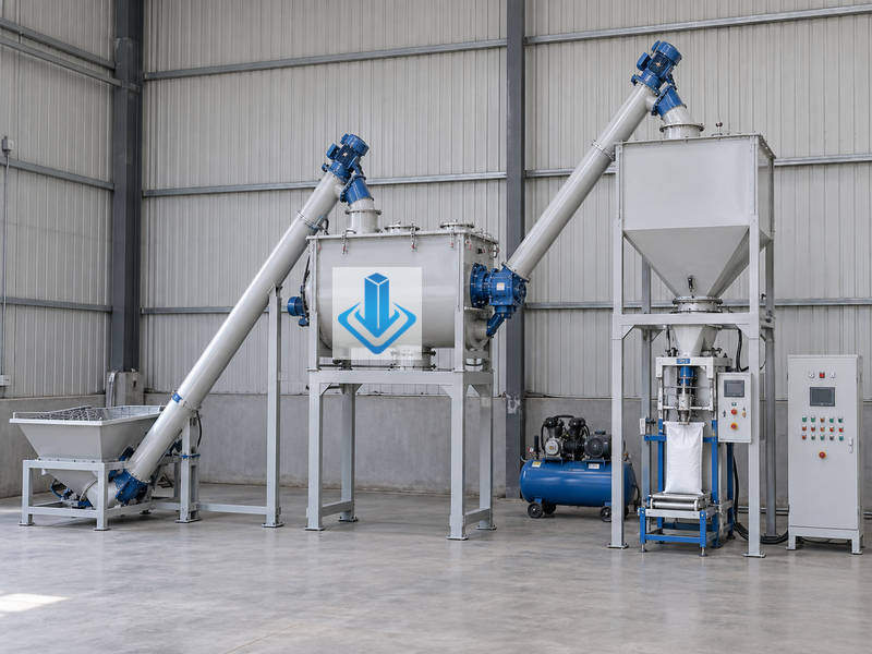 Linha de produção simples de argamassa seca de 1–3 t/h vista frontal