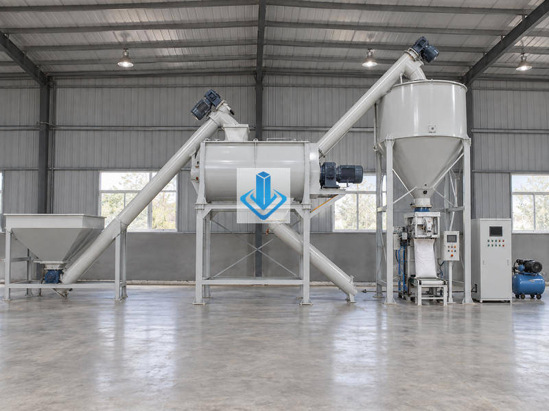 Linha de produção simples de argamassa seca de 1–3 t/h vista lateral