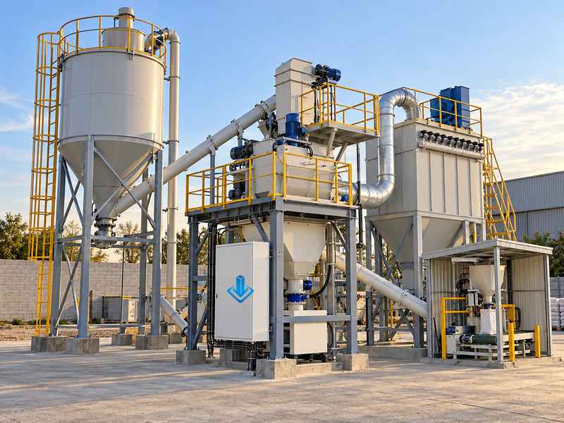 Linha de argamassa seca de 5 a 10 t/h com silo e coletor de pó